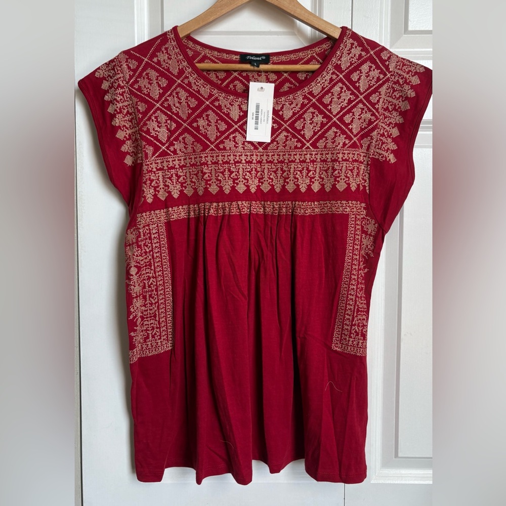 NWT Tolani / Red Embroidered Women's Top / L